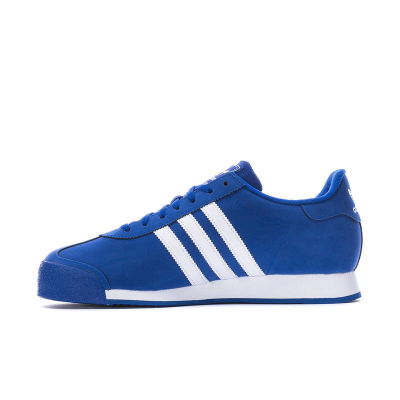 Men's Samoa sneakers, blue suede with white triple stripes and flat white sole