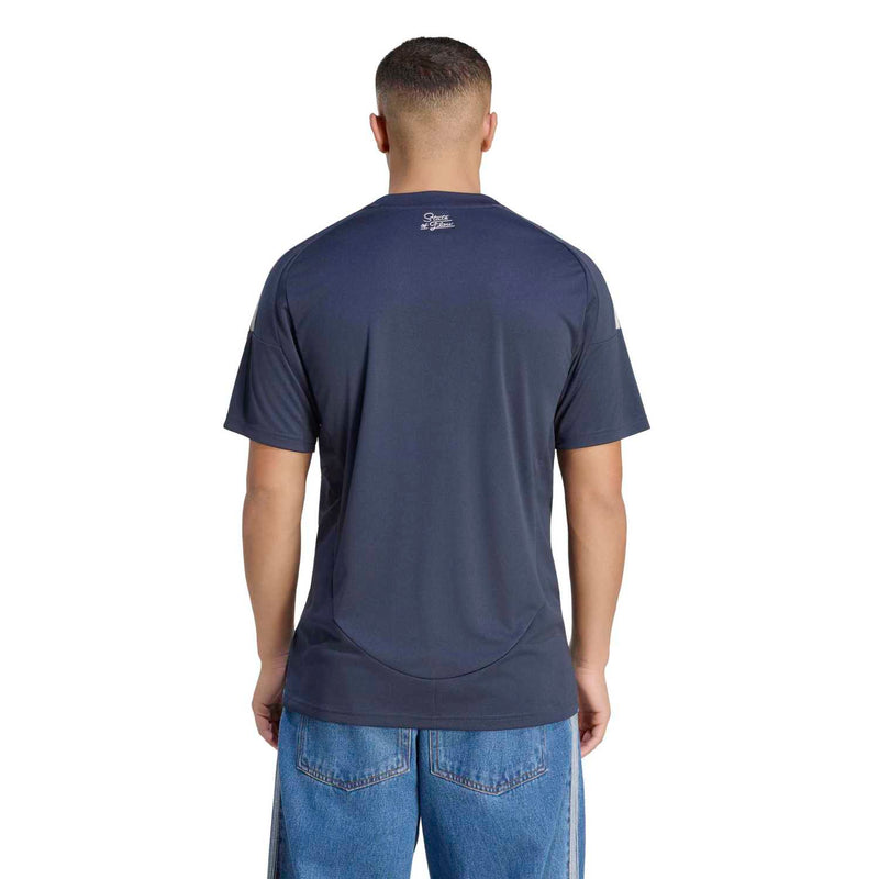 Men's navy replica home soccer jersey back view with small adidas logo