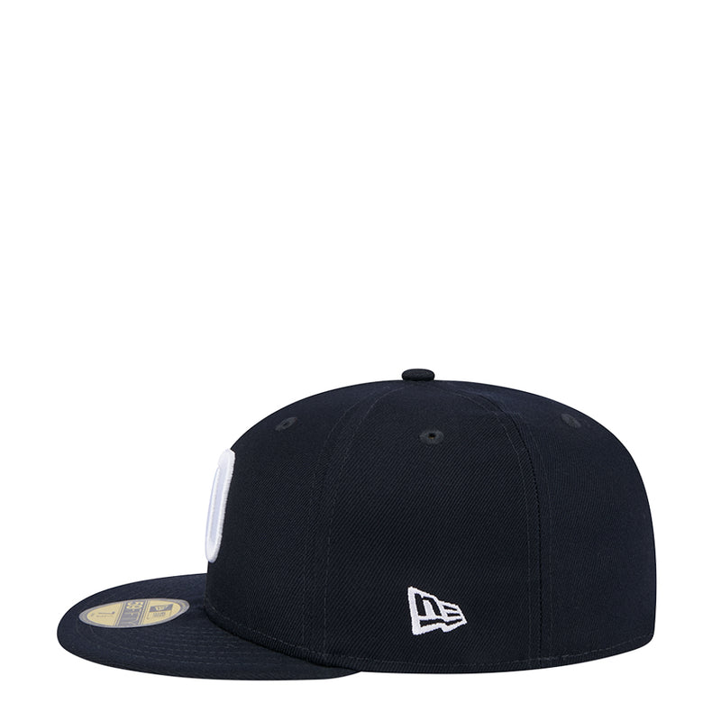 Dark navy cap with New Era logo on side and small white mark