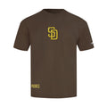 Men's brown Padres tee with yellow SD logo and small PADRES text