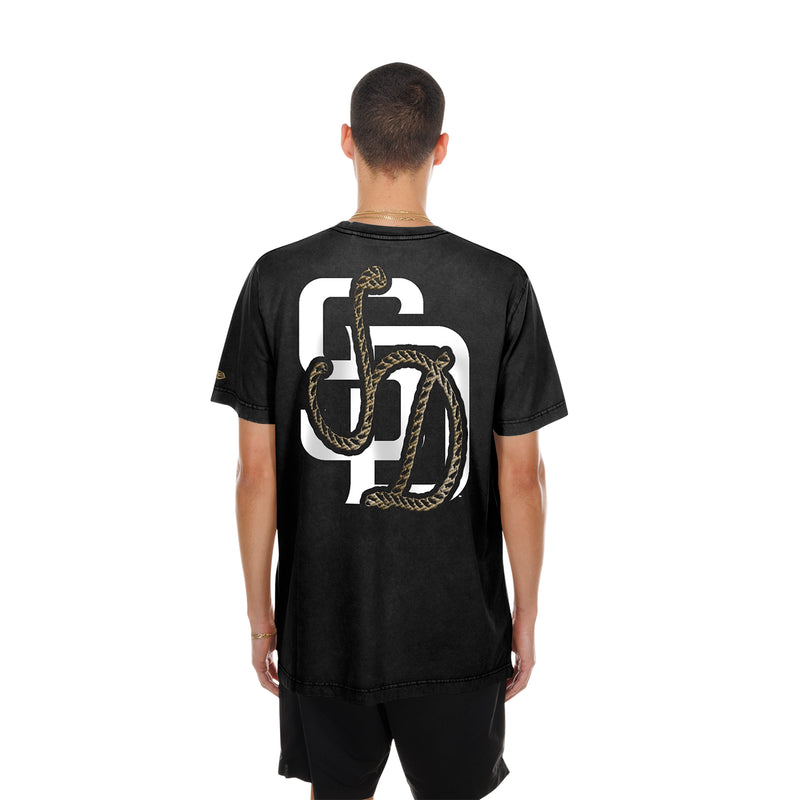Mens black western graphic T-shirt with large back 5 and rope snake design