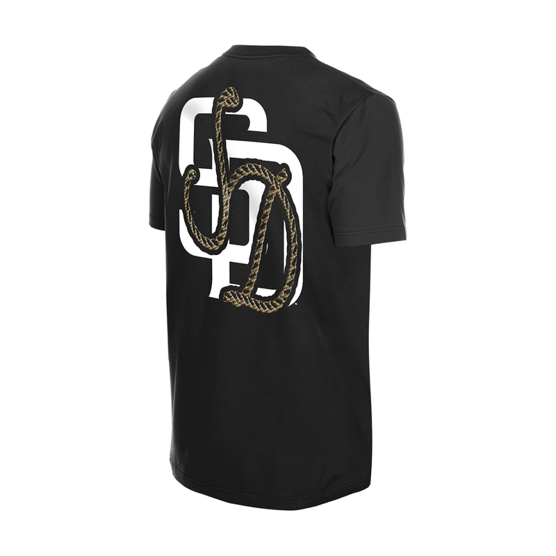 Mens black western graphic T-shirt back view with large white 5 and gold rope snake