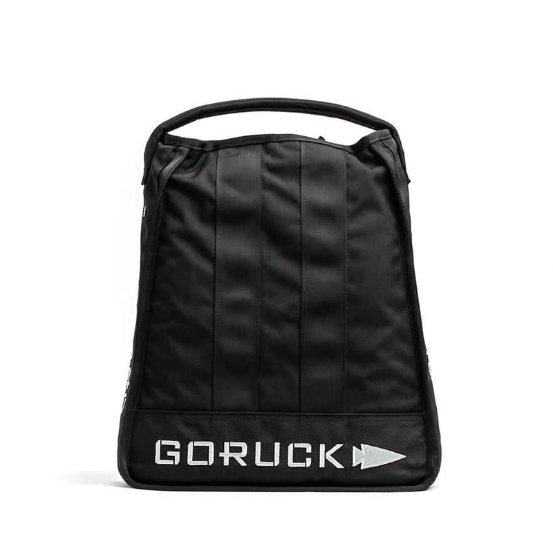 GORUCK black rucksack with logo, durable tactical rucking backpack on white background