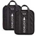 The Sand Ruck Plate Bundle includes two black bags marked 15 and 10, each with handles and arrow designs—essential rucking gear, ideal for use with your favorite ruck plate or sand ruck plate.