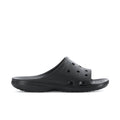 Men's black slide sandals with perforated upper and textured footbed