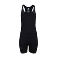 Black womens seamless bodysuit with scoop neckline and wide shoulder straps