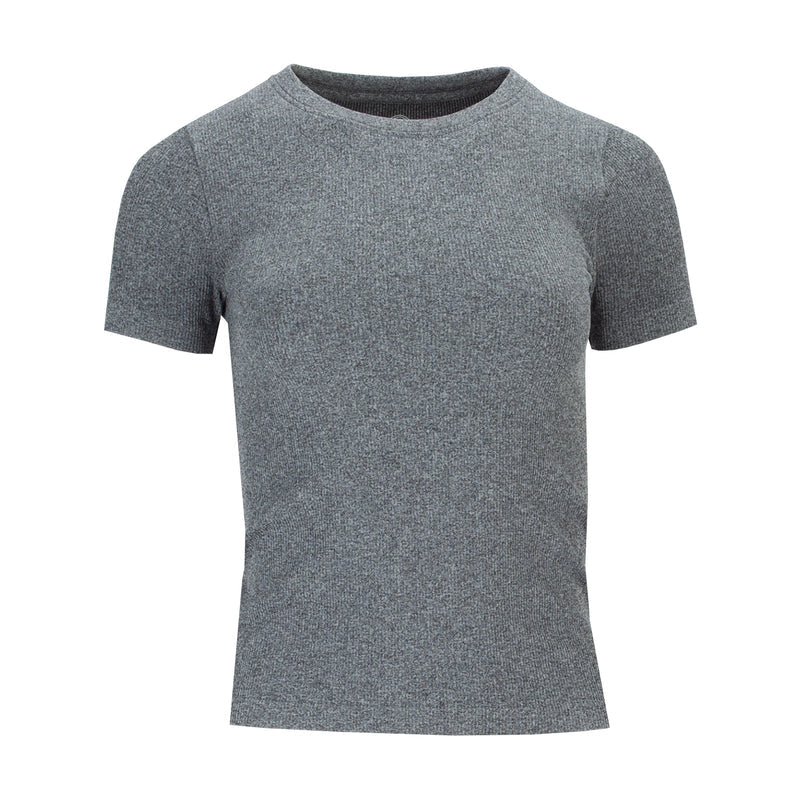 Women's charcoal seamless tee, crew neck short sleeves