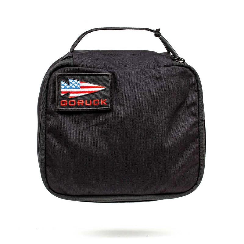 GORUCK Shadow Pocket L black rucking gear pouch with handle and American flag patch