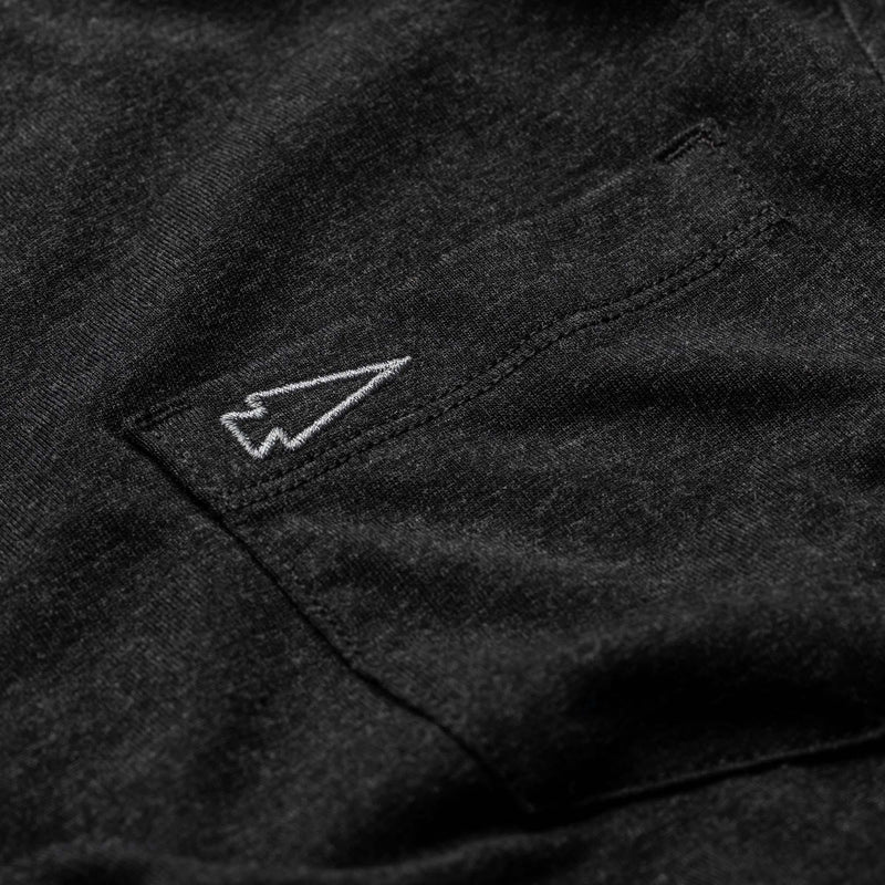 GORUCK men's black short sleeve triblend shirt with pocket and spearhead outline embroidery