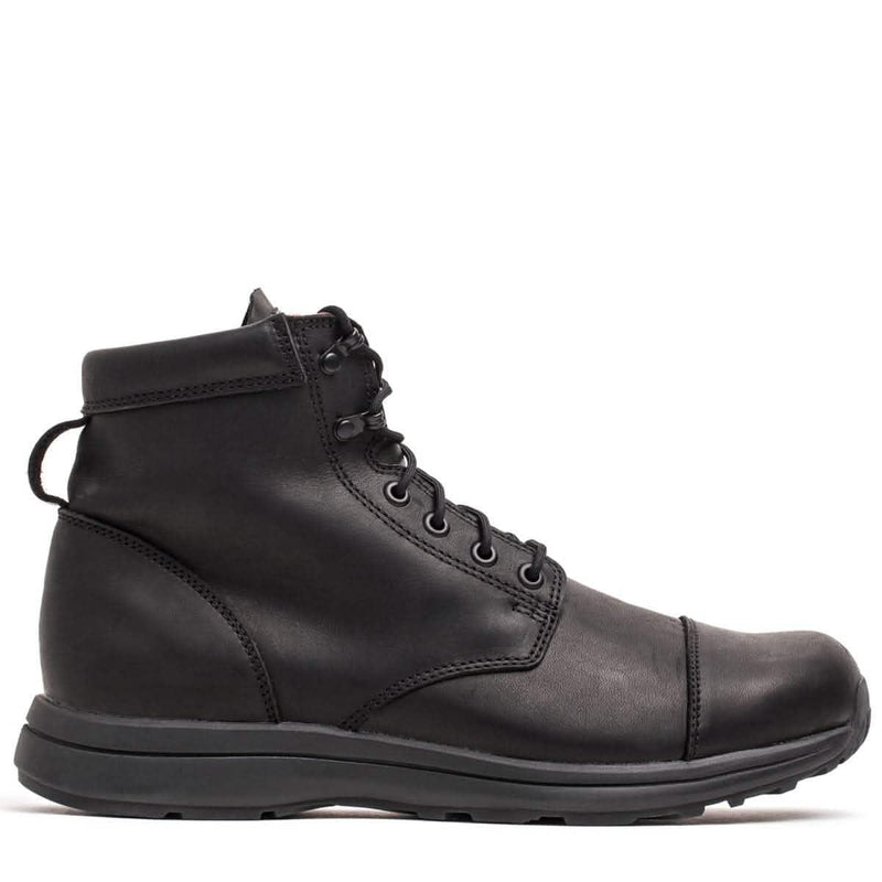 GORUCK black leather rucking boot with rugged sole, side profile on white background