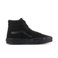 Men's black high-top skate sneakers, side view with contrast stripe detail