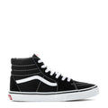 Youth black high-top sneakers with white laces, white side stripe, and rubber sole