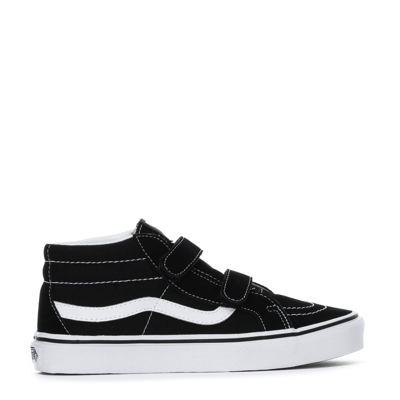 Youth Sk8-Mid Reissue V high-top sneaker, black with white stripe and velcro strap