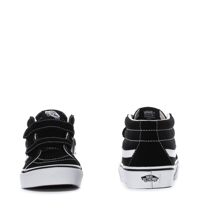 Youth Sk8-Mid Reissue V high-top sneaker, back view with heel label and white outsole