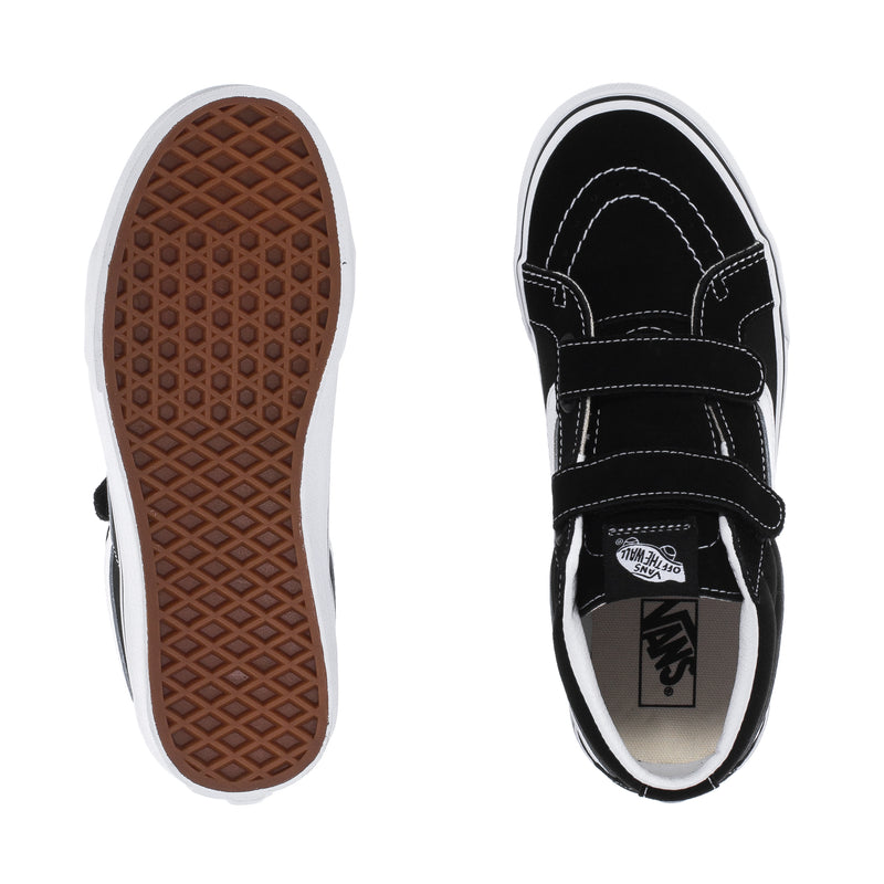 Youth Sk8-Mid Reissue V sneaker, outsole with brown tread and black upper with white trim