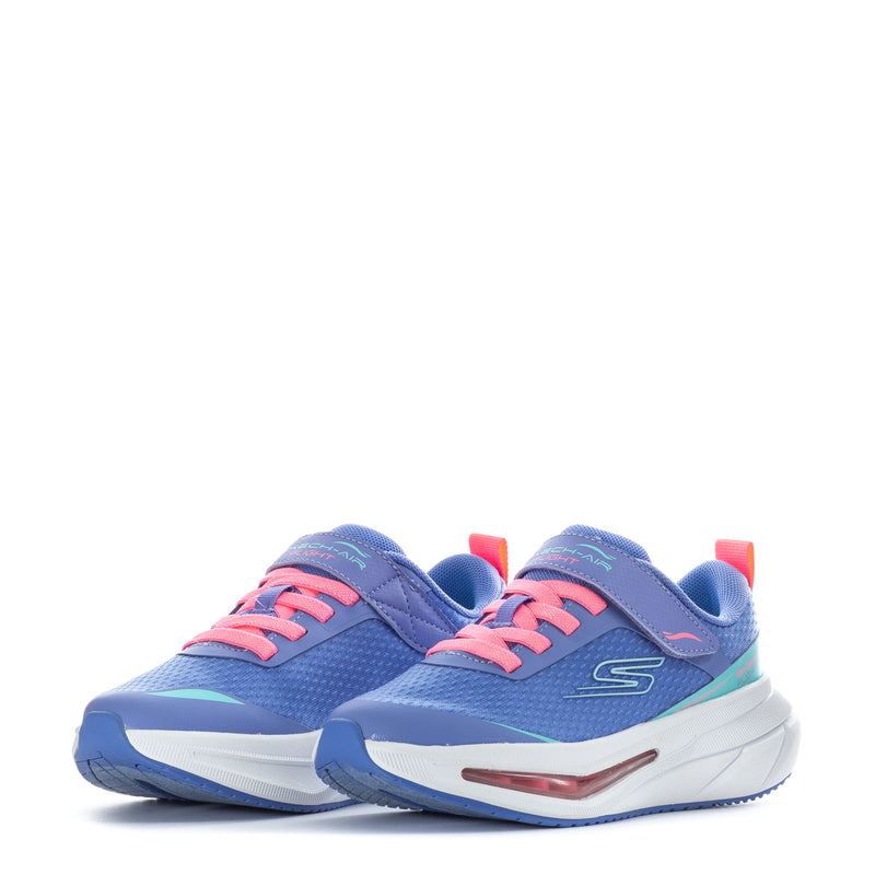 Pair of kids' Skech Air Flight sneakers, blue mesh with pink laces and white midsole