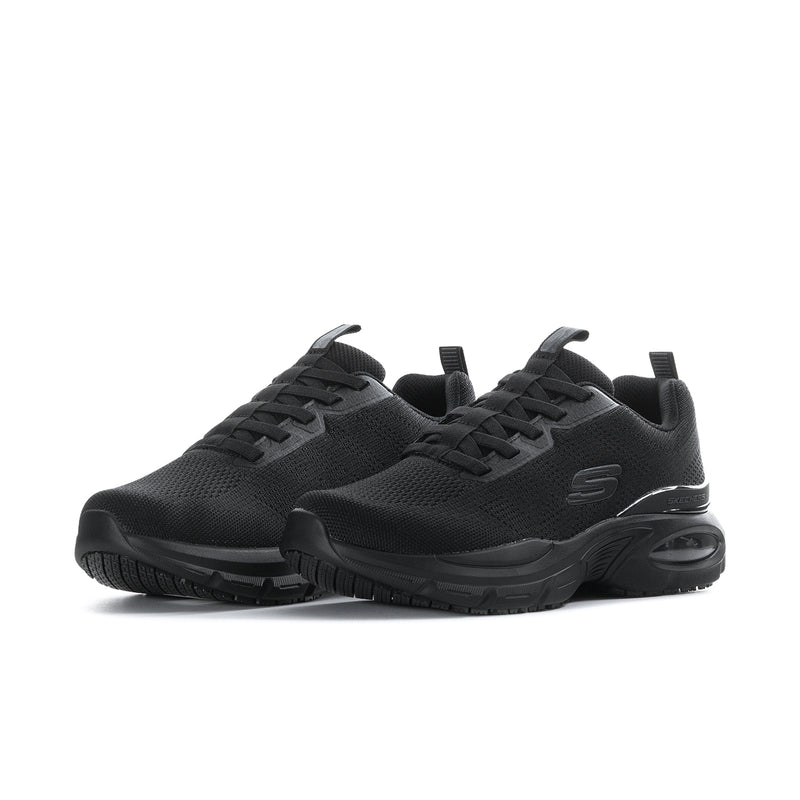 Men's black lace-up running sneakers with textured knit upper and heel pull tab