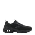 Black women's lace-up athletic sneaker with mesh upper and air-cushioned sole