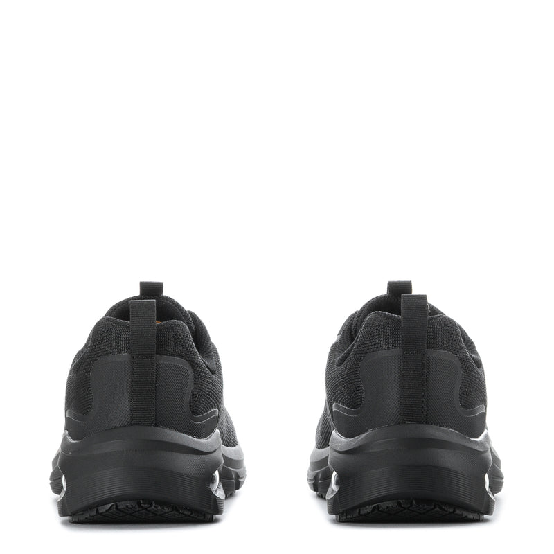 Black women's sneaker heel view with cushioned collar and textured outsole