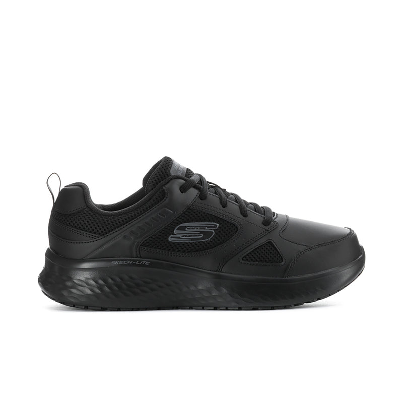 Men's black extra-wide slip-resistant sneakers, lace-up with textured grip sole