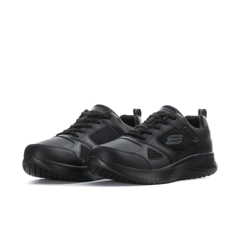 Men's black lace-up athletic sneakers with perforated panels and cushioned midsole