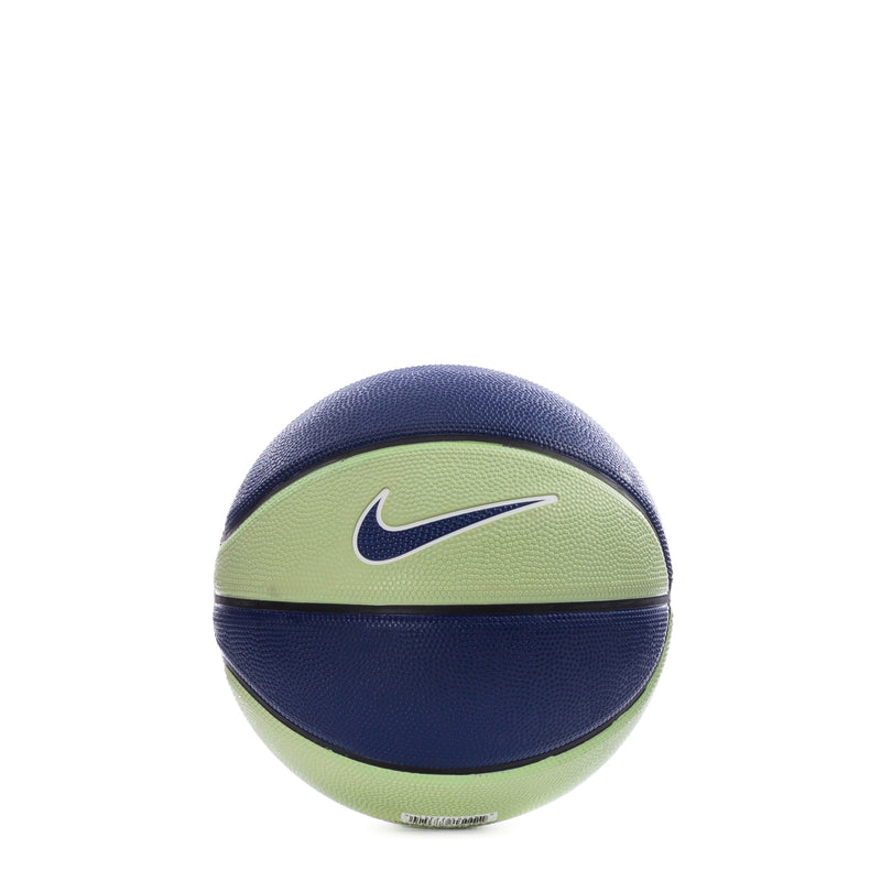Mini basketball with light green and navy panels, swoosh logo on green panel