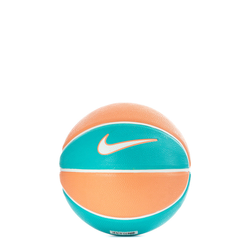 Mini basketball, teal and apricot halves, white band, Nike swoosh logo