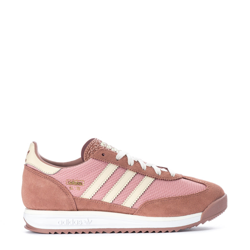 Youth adidas sneakers in mauve knit and suede, three stripes, white laces, low sole