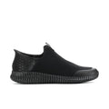 Black men's slip-on sneakers with knit upper and cushioned textured sole