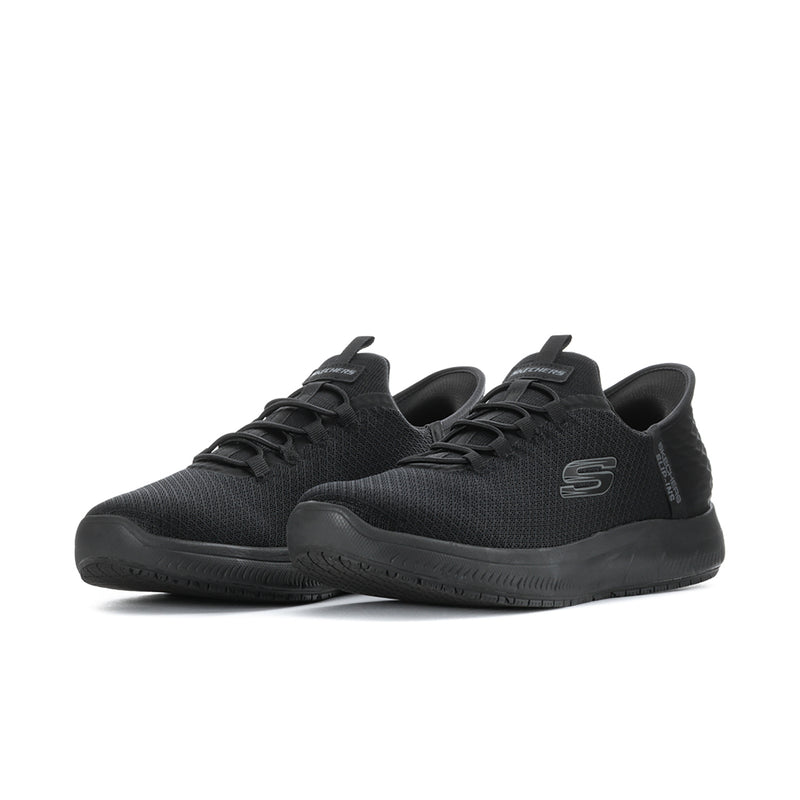 Men's black knit lace-up sneaker with padded collar and rubber outsole tread