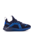 Kids' navy PUMA lace-up mesh sneakers with blue accents and chunky sole
