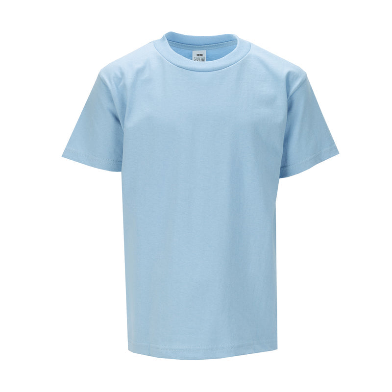 Youth sky blue crew-neck T-shirt with short sleeves, solid color