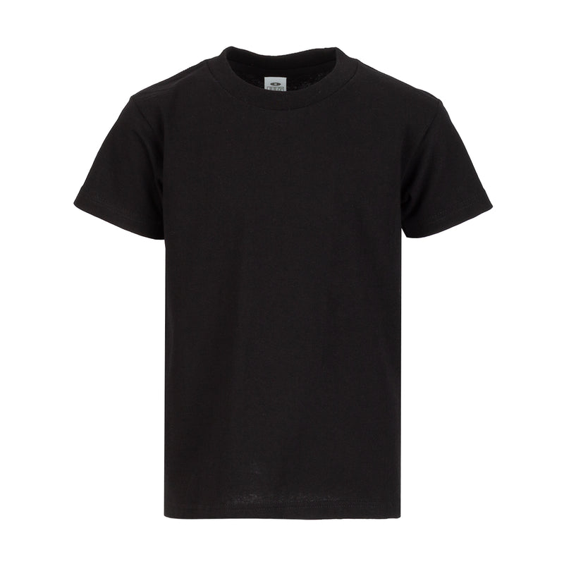 Youth black crew neck T-shirt, short sleeves, solid knit