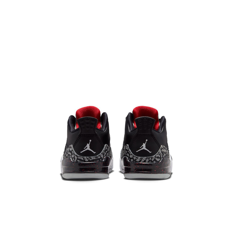 Toddler black high-top sneakers with red lining, lace-up front, and back logo.