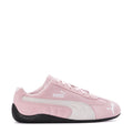 Women's pink and white Puma Speedcat OG suede sneakers with lace-up front