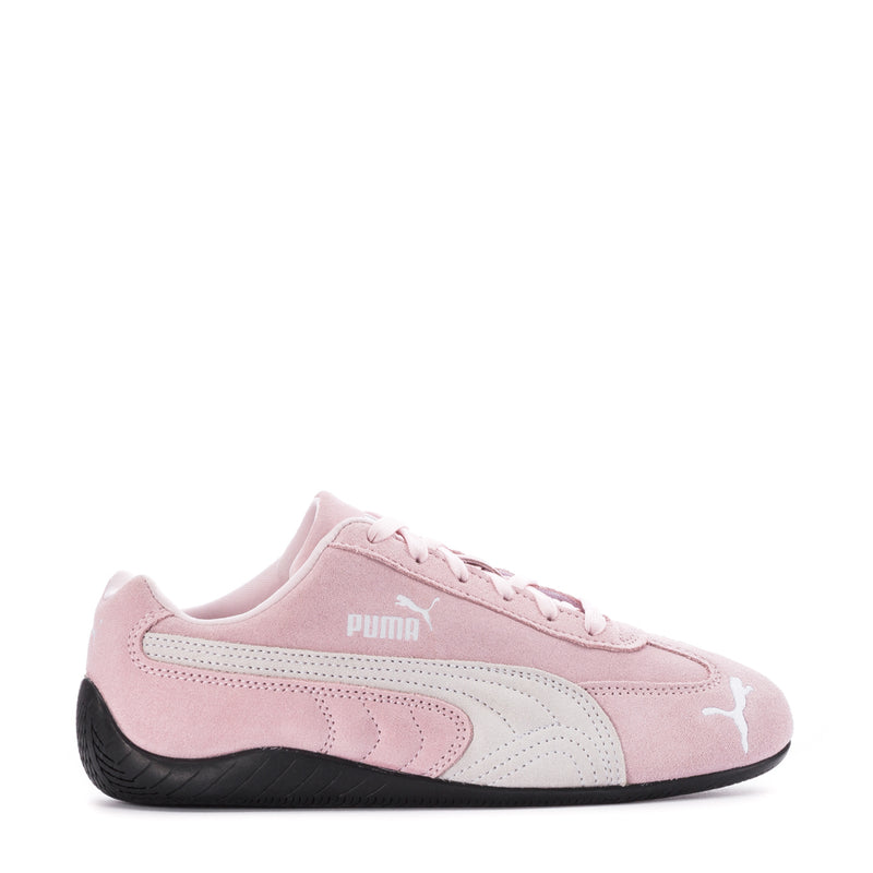 Women's pink and white Puma Speedcat OG suede sneakers with lace-up front