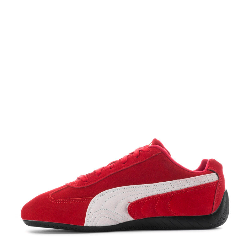 Youth red and white sneakers with black outsole and side panel PUMA branding
