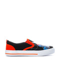 Kids' Spider-Man slip-on shoes, black with orange trim and blue/red web pattern
