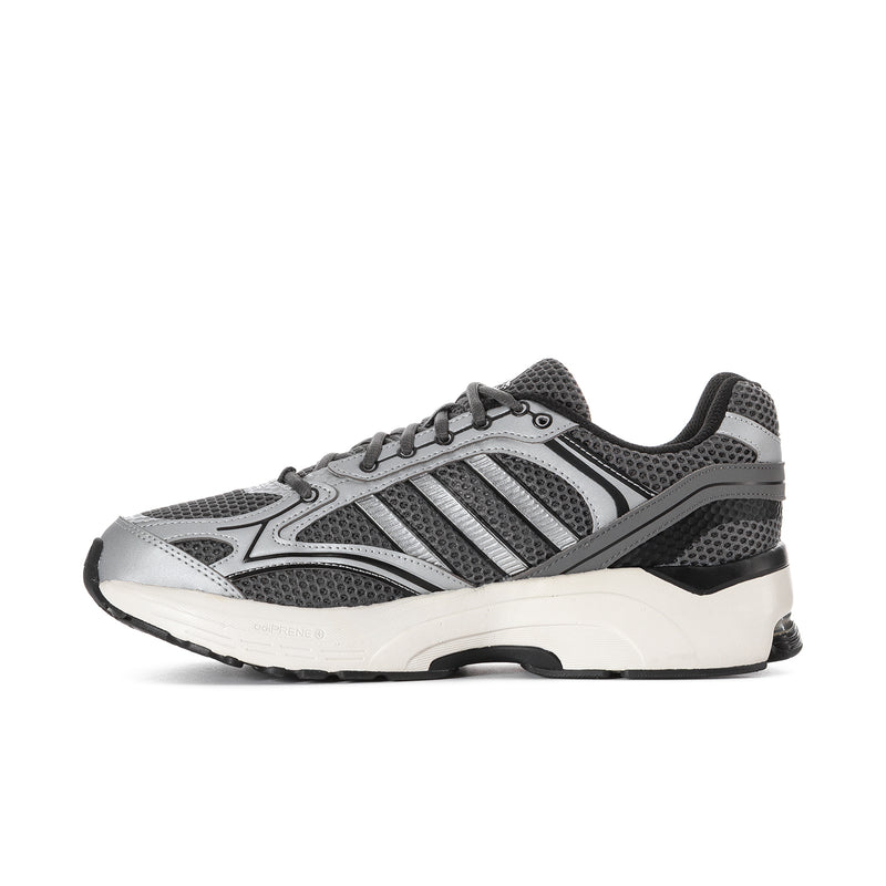 Men's Spiritain 2000 grey and black lace-up running shoe, angled side profile