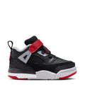 Toddler low-top sneakers in black with red strap, gray details, and white sole