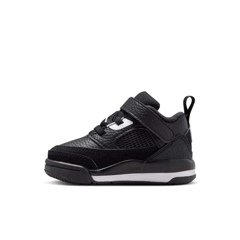 Black toddler low-top sneakers with white lace cage and stitched overlays
