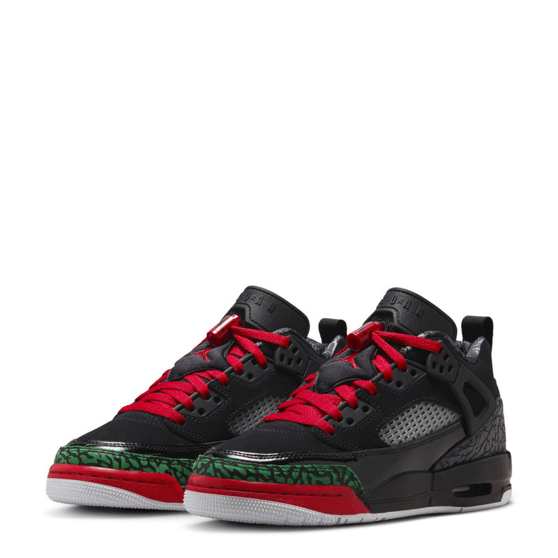Youth low-top sneakers in black with red laces and green-and-red midsole trim