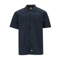 Men's dark navy twill short-sleeve button-up shirt with two chest pockets