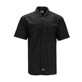 Men's black twill work shirt, short sleeves, button front, chest pockets