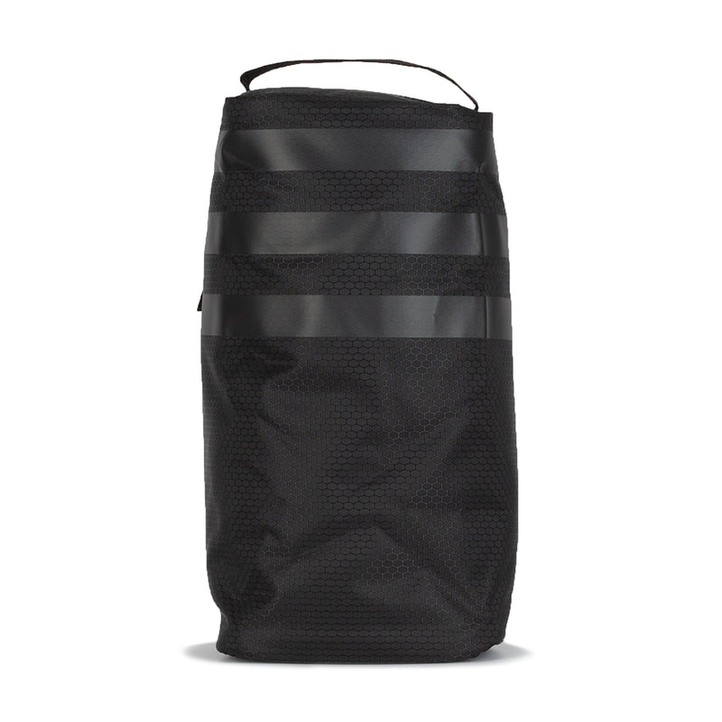 Black shoe bag with reflective bands and top handle