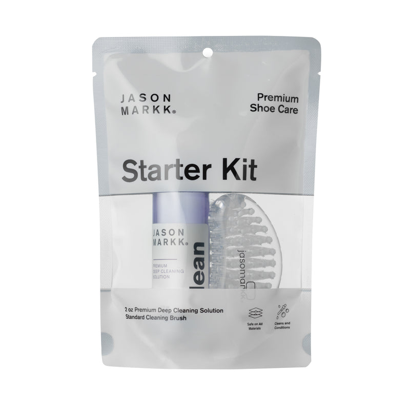Shoe care kit pouch with premium deep cleaning solution and stiff bristle brush