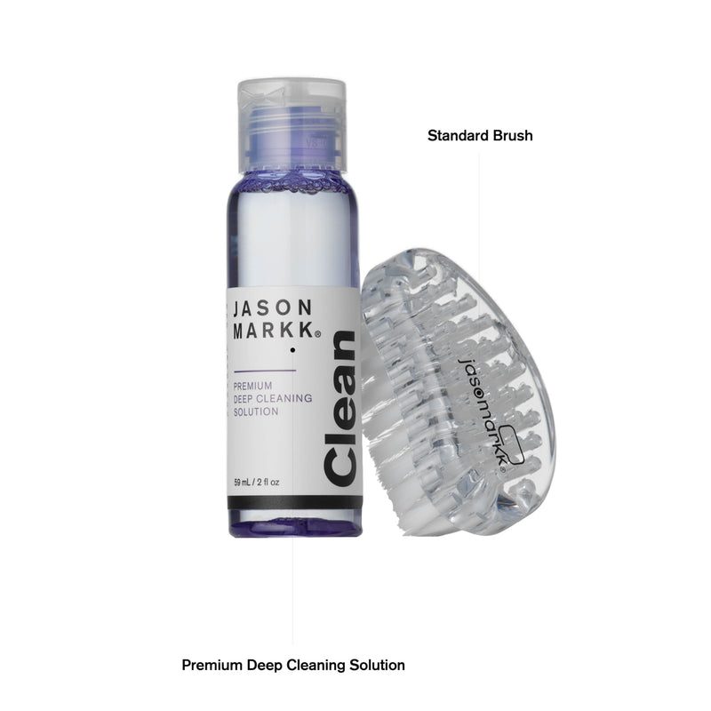 Shoe cleaning solution bottle with oval brush included in the starter kit