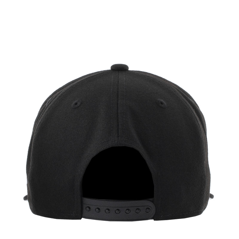 Black baseball cap back with ventilation eyelets and adjustable snap strap
