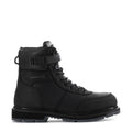 Men's black high-top lace-up boots with ankle strap and rugged tread sole