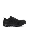 Men's black composite-toe work shoe with textured upper and cushioned sole